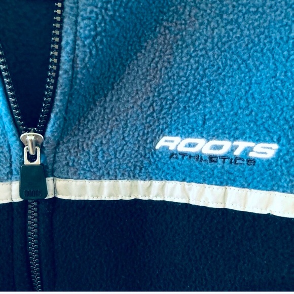Vintage ROOTS Athletics Fleece Jacket Reflective Strip Accent Blue/White Size M - Picture 5 of 8